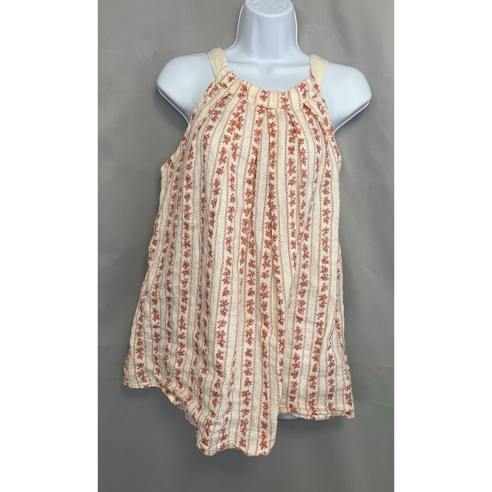 Bellambia Women's Linen Blouse Size L Sleeveless Tank Tie Back Peach White